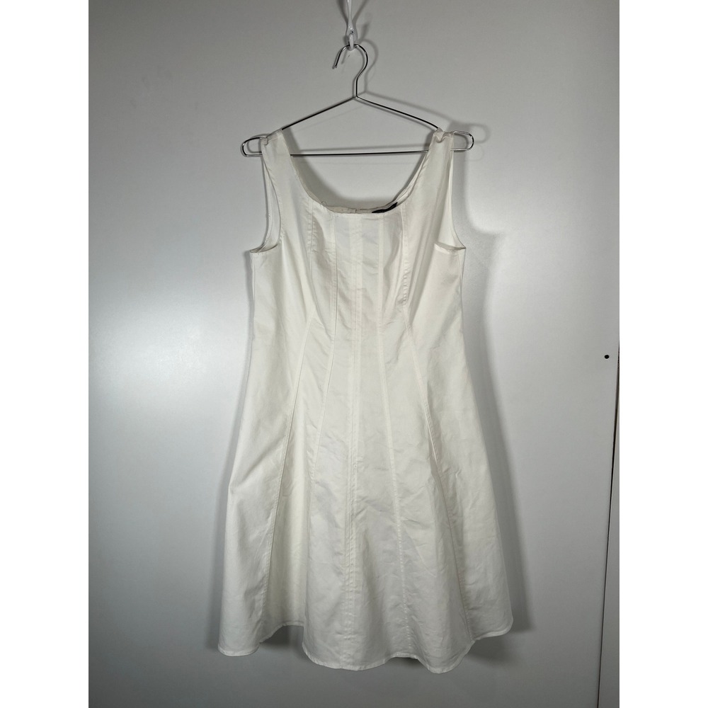 Nina Leonard White Sleeveless Fit & Flare Paneled Cotton Blend Dress Size M